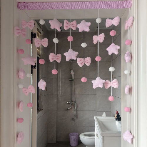 可爱少女心kt猫玫红蝴蝶结门帘卧室装饰帘隔断帘免打孔挂帘 - 图1