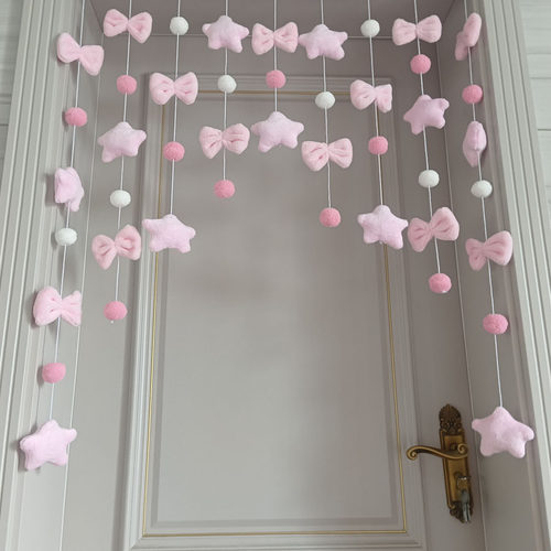 可爱少女心kt猫玫红蝴蝶结门帘卧室装饰帘隔断帘免打孔挂帘 - 图0