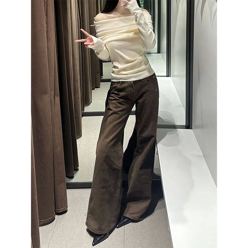 小个子一米五美拉德咖色女辣妹低腰微喇牛仔裤喇叭阔腿休闲长裤子,淘宝优惠券,粉丝福利购,淘宝优惠卷