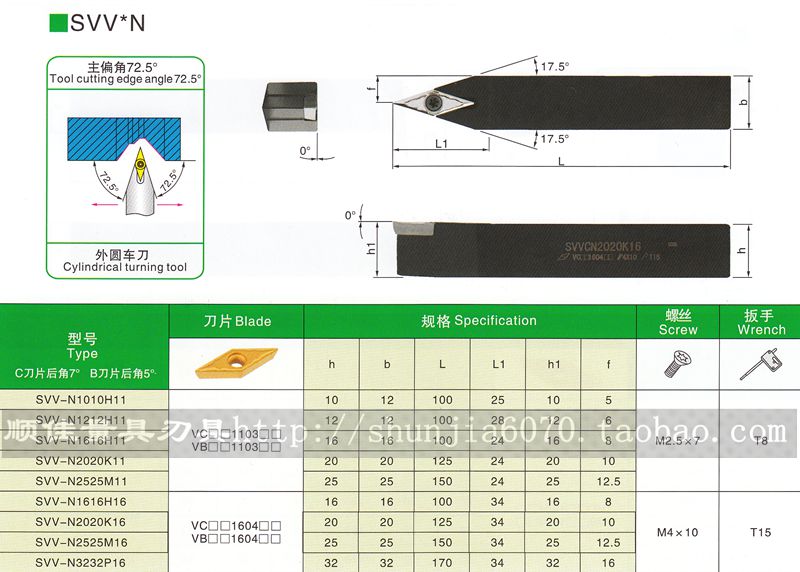 数控车刀杆车外圆刀杆螺钉式SVVBN1616H16/SVVBN2020K16 /72.5度 - 图1