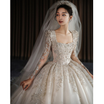 Long Sleeve Main Wedding Dress 2023 New Brides 2024 Trailing style Heavy Industries Winter Little Subsatin Advanced Starry sky