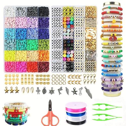 7200 pcs Preppy Friendship Bracelet Making Kit with Polymer - 图1