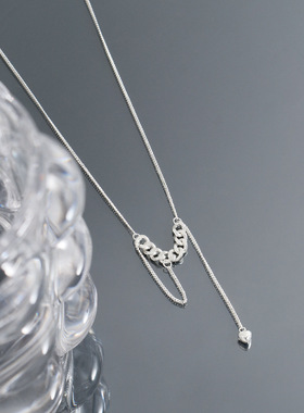 LTBB S925纯银韩版INS小众个性设计简约心形锁骨链项链毛衣链LB09