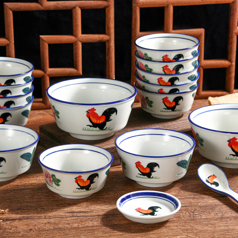 仿古陶瓷公鸡碗葵斗碗鸡公碗餐厅碗家用米饭碗单民宿餐具面碗套装,淘宝优惠券,粉丝福利购,淘宝优惠卷