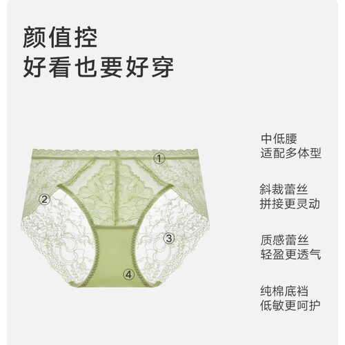 曼妮芬性感蕾丝内裤女红色本命年中低腰短裤纯棉全棉底裆女生底裤-图1