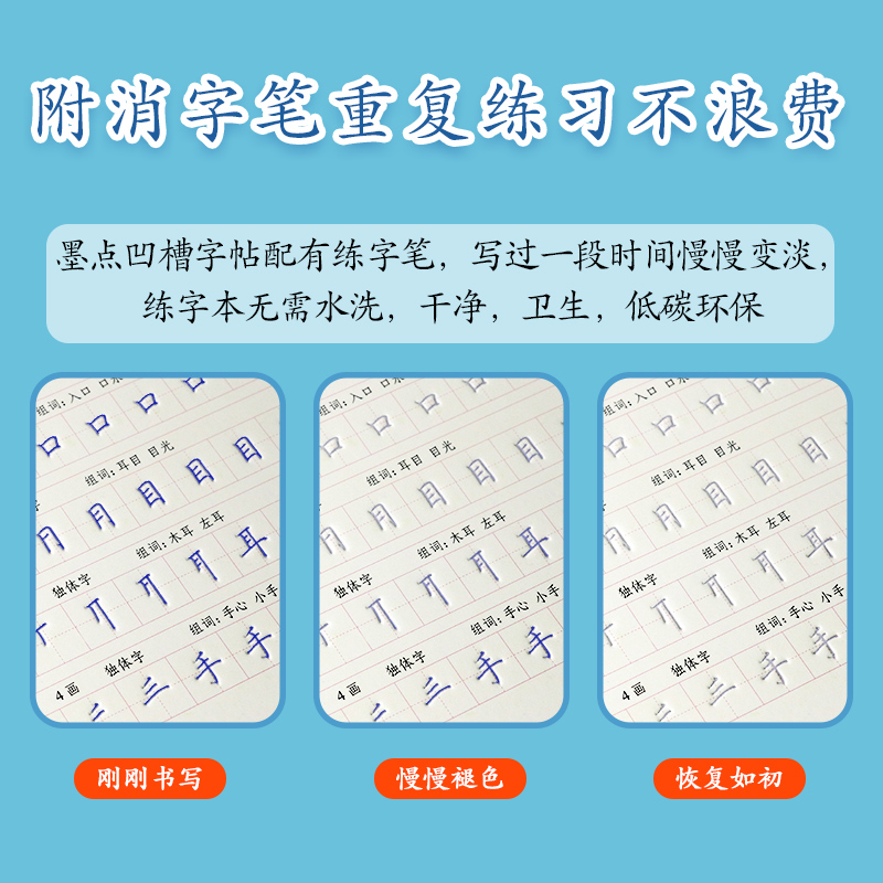 现货包邮 墨点字帖 2023秋小学生同步凹槽练字宝四年级上册4年级刑霄鹏正楷硬笔临摹背面赏析正面练习 汉字笔画笔顺书法练习 - 图0