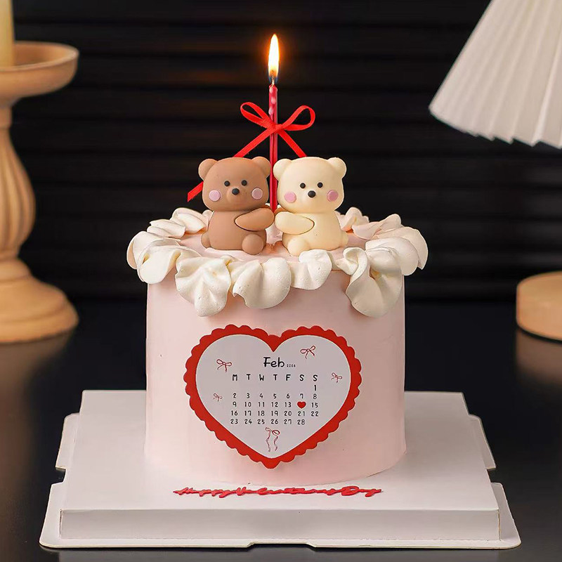 2.14情人节卡通立体抱抱熊蛋糕装饰摆件爱心日历告白卡片烘焙装扮,淘宝优惠券,粉丝福利购,淘宝优惠卷