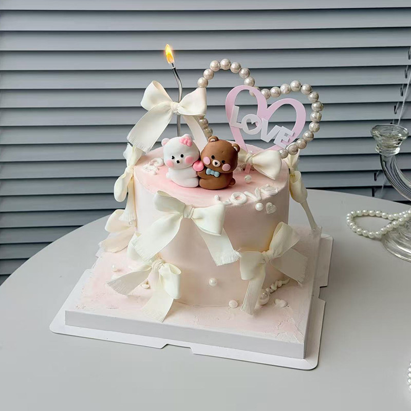 网红情人节爱心抱抱熊蛋糕装饰摆件珍珠爱心love亚克力装扮插件,淘宝优惠券,粉丝福利购,淘宝优惠卷