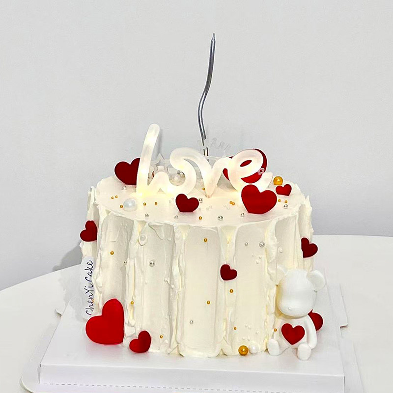 网红情人节快乐爱心小熊love灯蛋糕装饰摆件曲线蜡烛烘焙装扮插件,淘宝优惠券,粉丝福利购,淘宝优惠卷