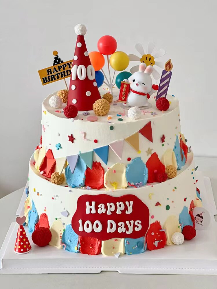 兔宝宝满月百天蛋糕装饰摆件可爱呆萌贪吃兔兔周岁生日甜品台插件