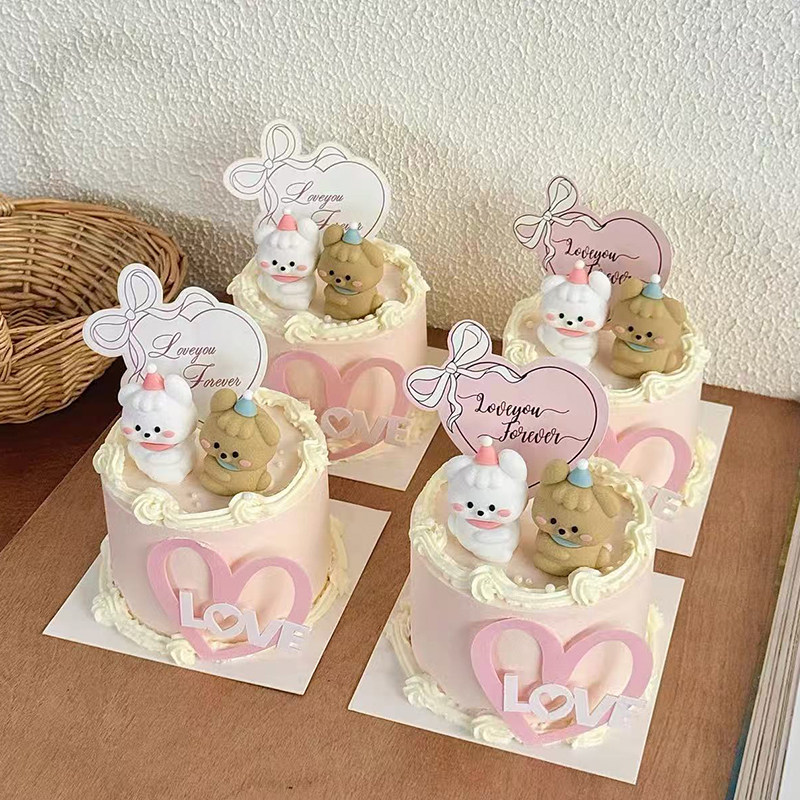 网红情人节可爱情侣修狗蛋糕装饰摆件爱心love亚克力卡片装扮插件,淘宝优惠券,粉丝福利购,淘宝优惠卷