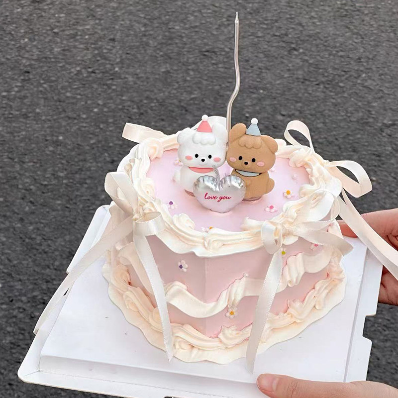 2.14情人节卡通情侣修狗蛋糕装饰摆件爱心love蜡烛丝带蝴蝶结装扮,淘宝优惠券,粉丝福利购,淘宝优惠卷