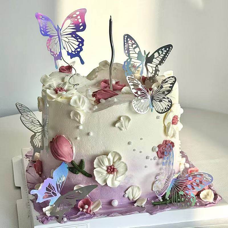 网红ins唯美幻彩蝴蝶蛋糕装饰女神节日快乐曲线蜡烛烘焙装扮插件,淘宝优惠券,粉丝福利购,淘宝优惠卷