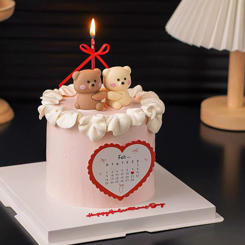 2.14情人节卡通立体抱抱熊蛋糕装饰摆件爱心日历告白卡片烘焙装扮,淘宝优惠券,粉丝福利购,淘宝优惠卷