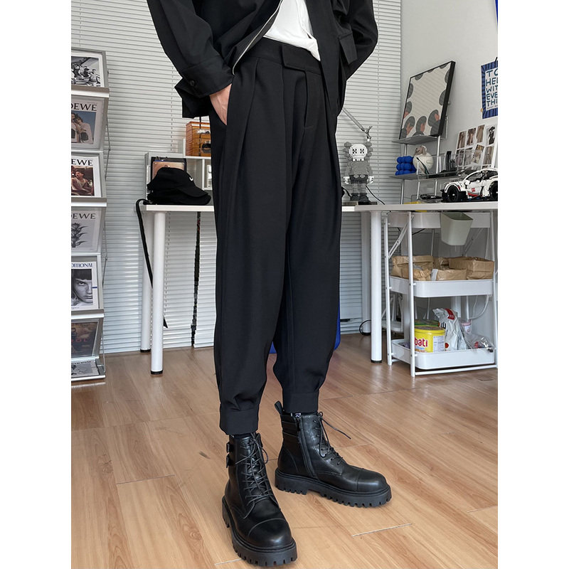 2025春秋九分束脚西裤搭配马丁靴的裤子男哈伦裤魔术贴痞帅休闲裤,淘宝优惠券,粉丝福利购,淘宝优惠卷