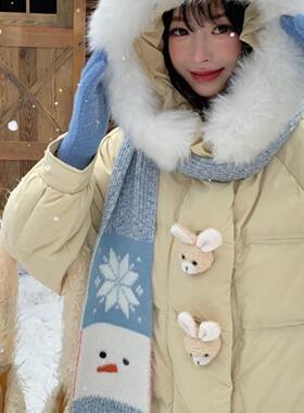 看雪保暖穿搭雪人围巾