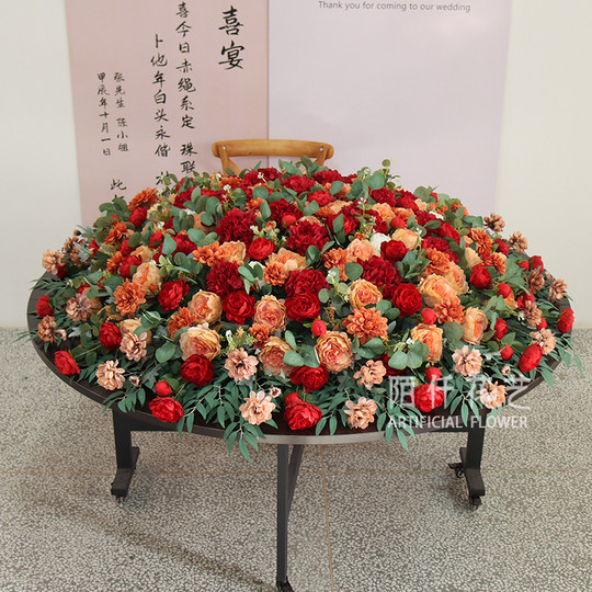 高档酒店餐桌仿真花摆件摆花桌面大圆桌转盘台花摆设餐厅装饰花艺