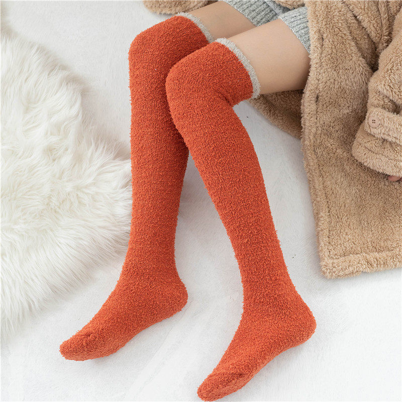 长筒过膝袜女冬季不掉毛珊瑚绒毛绒加厚月子保暖睡眠地板护膝袜套,淘宝优惠券,粉丝福利购,淘宝优惠卷