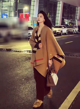 双面毛呢披肩女外搭斗篷披风围巾