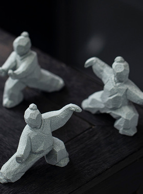 新中式太极功夫武侠人物创意摆件家居桌面茶桌小众装饰工艺品礼品