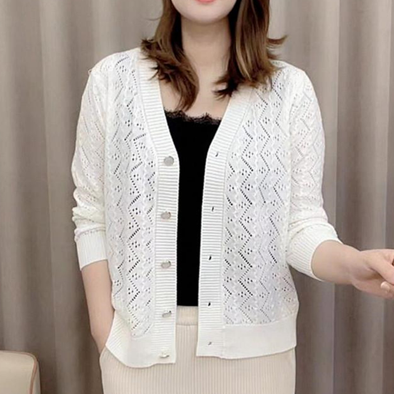 2025春秋网红爆款时尚百搭纯色休闲风气质高档洋气通勤妈妈针织衫 - 图1