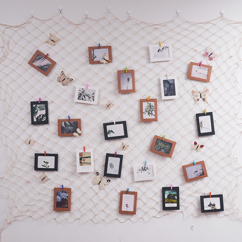 网格片墙insbfp绳装饰悬挂渔网现代相框diy麻挂墙意创可照爱少女