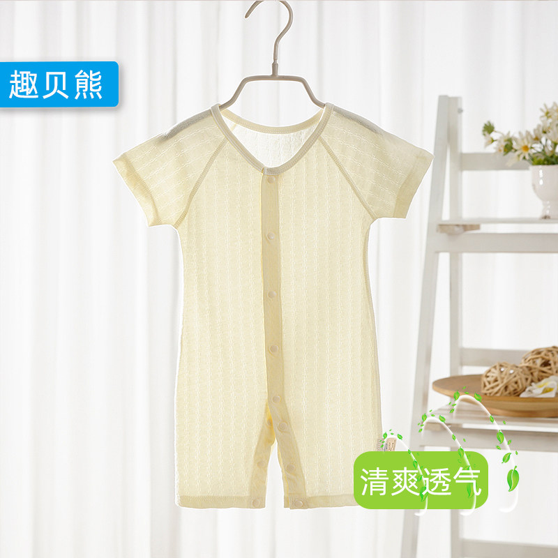 短袖纯棉夏装宝宝空调服薄款内衣 趣贝熊连身衣/爬服/哈衣