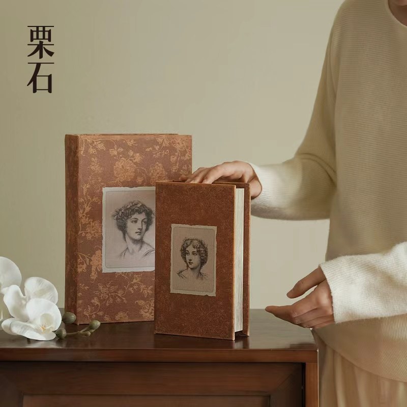 栗石【素月楪影】复古亚麻仿书本收纳盒摆件书房书柜桌面储物盒子,淘宝优惠券,粉丝福利购,淘宝优惠卷