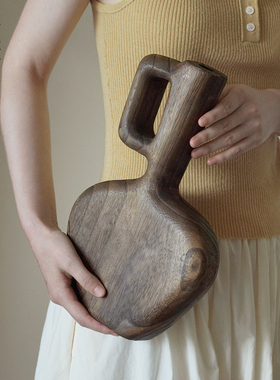 侘寂风做旧实木花瓶艺术摆件