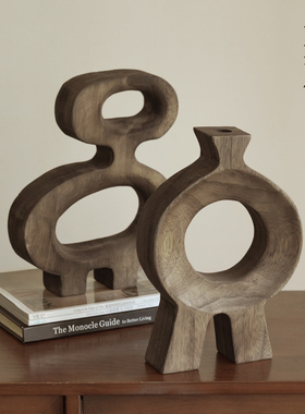 侘寂风复古做旧实木圆环装饰摆件