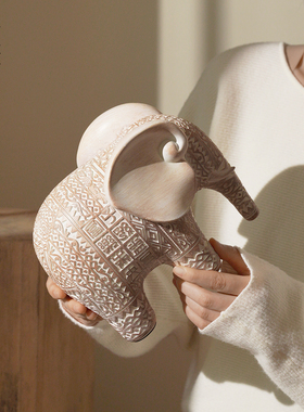 侘寂风复古浮雕大象摆件工艺品