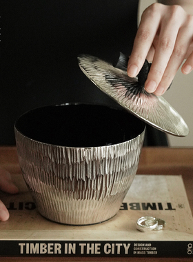 印度进口银色线条收纳罐子摆件