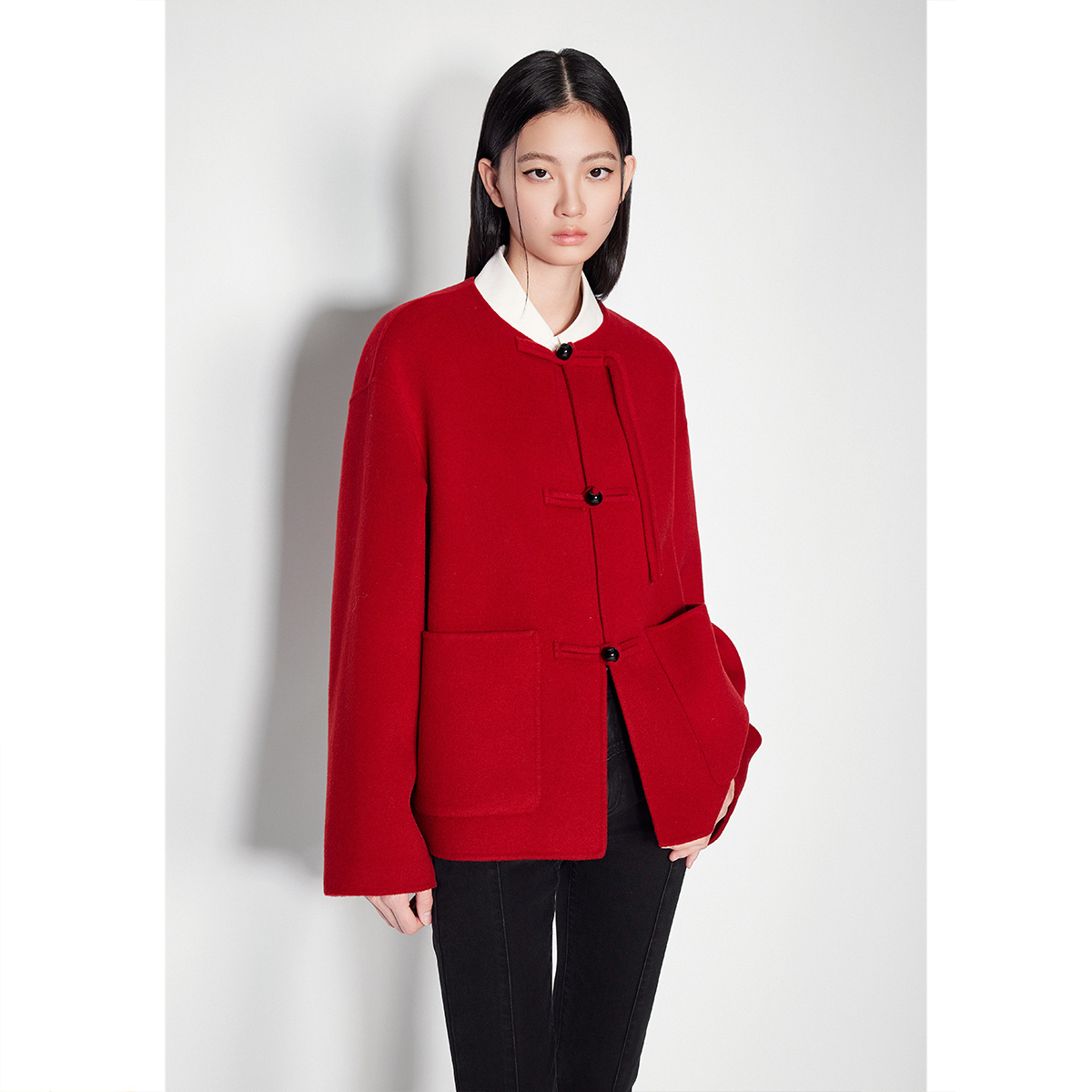 【100%澳洲绵羊毛】SALT.P可颜新中式盘扣复古毛呢外套冬季款 - 图1