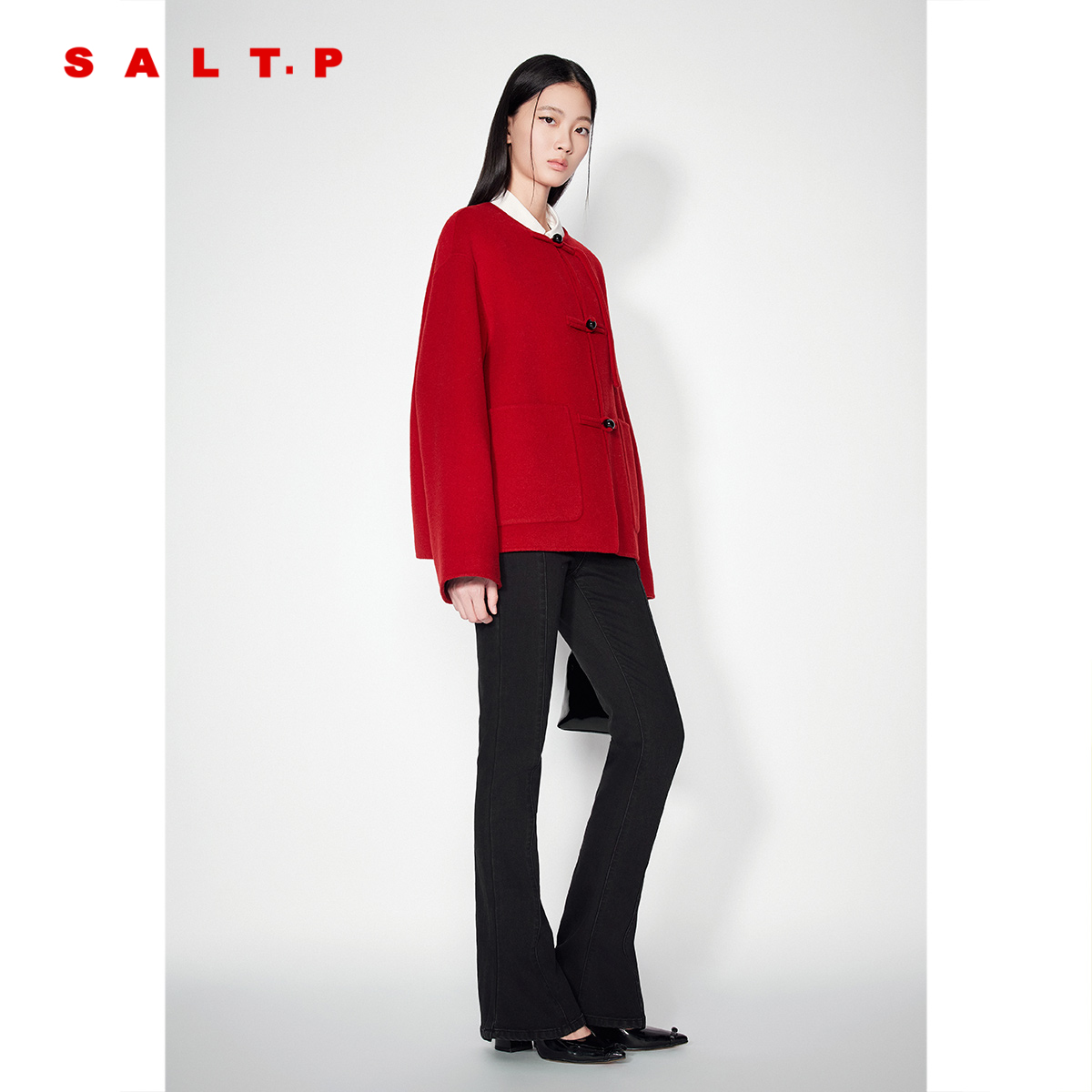 【100%澳洲绵羊毛】SALT.P可颜新中式盘扣复古毛呢外套冬季款 - 图0