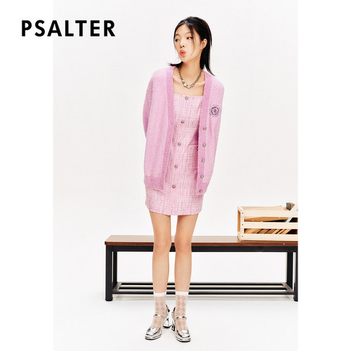 [智性学院风]PSALTER诗篇简约v领甜美刺绣开衫毛针织衫2024春款 - 图0