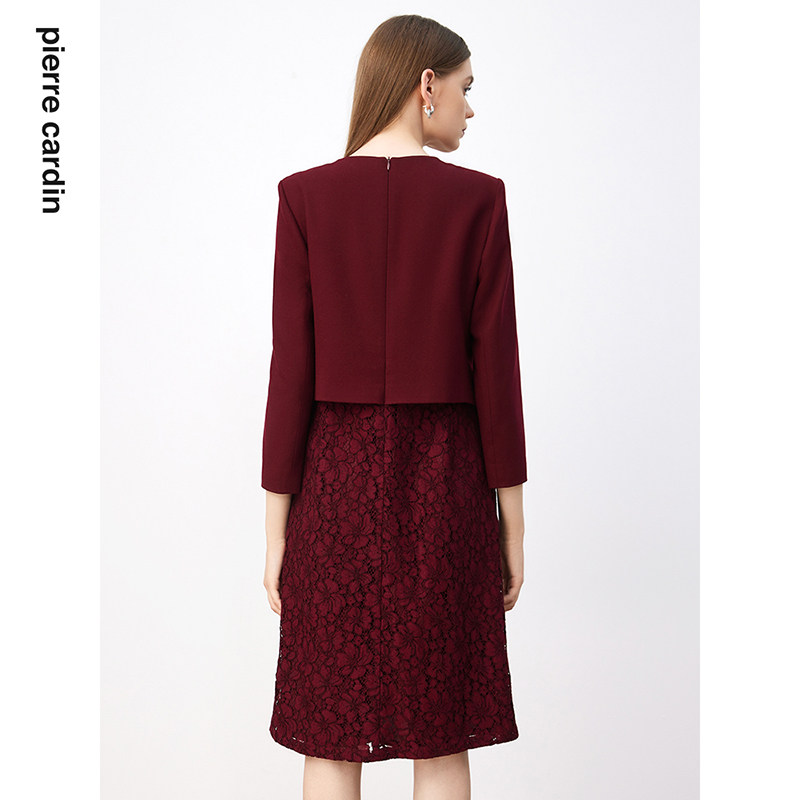 商场同款皮尔卡丹女装连衣裙淑女蕾丝拼接通勤假两件连衣裙,淘宝优惠券,粉丝福利购,淘宝优惠卷