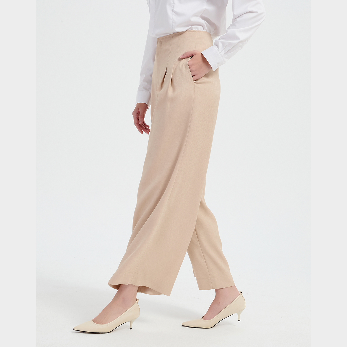 皮尔卡丹女装秋季新款宽松时尚阔腿裤商务通勤女裤子CD54TL014M1 - 图3