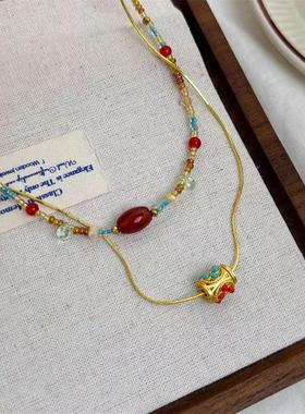 2026新中式双层串珠项链国风叠戴复古民族风简约小众轻奢毛衣链锁