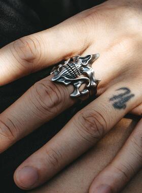2026欧美骷髅鬼面2合1组合戒指男款复古霸气朋克潮流小众设计可调