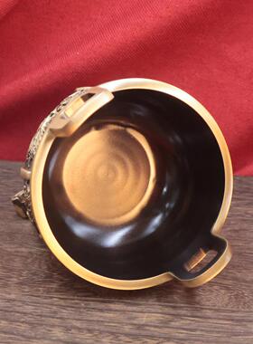 2026黄铜鼎摆件三足九龙鼎工艺品仿古中式圆鼎摆件居家办公装饰工