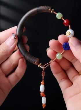 2026夏季女款沉香木手镯半镯手链手工编织饰品民族风手饰女友礼品