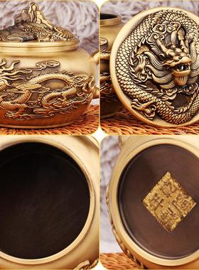 2026黄铜摆件客厅书房喝茶家居茶桌龙凤呈祥龙头盖龙凤茶壶金属工