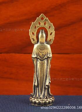 2026复古纯黄铜佛光观音像挂件法轮菩萨宗教供奉神像工艺品老铜器