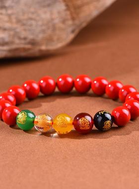 2026原矿朱砂五路财神手串本命年招财转运保真紫金砂帝王红砂手链
