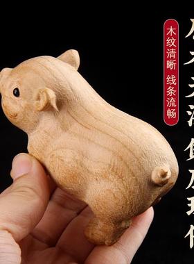 2026桃木猪摆件木雕生肖桌面客厅玄关装饰家居饰品工艺品福猪吉祥