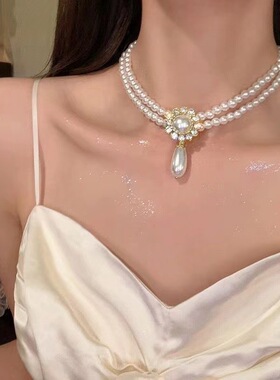 我的山与海郝倩倩奚望同款多层叠戴镶钻珍珠项链毛衣链百搭项链女