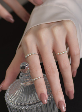 完美的救赎赵倩王鹤润同款珍珠戒指复古S925镀银圆球开口指环食指