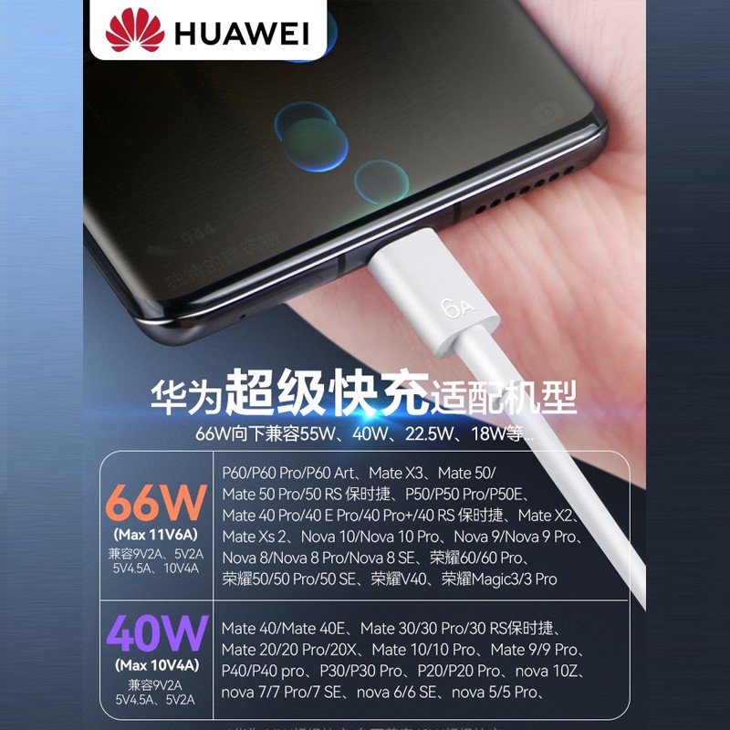 华为原装66W充电器线正品超级快充Mate50/40Pro/30/20/P60/50/40pro保时捷X2/x3/Nova10手机快充插头官方旗舰 - 图2