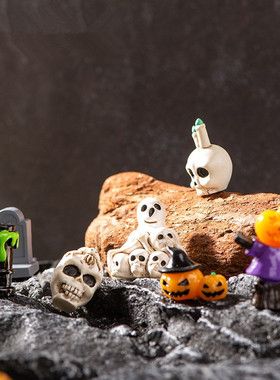 万圣节微景观手办装饰品木乃伊骷髅头巫师幽灵南瓜M