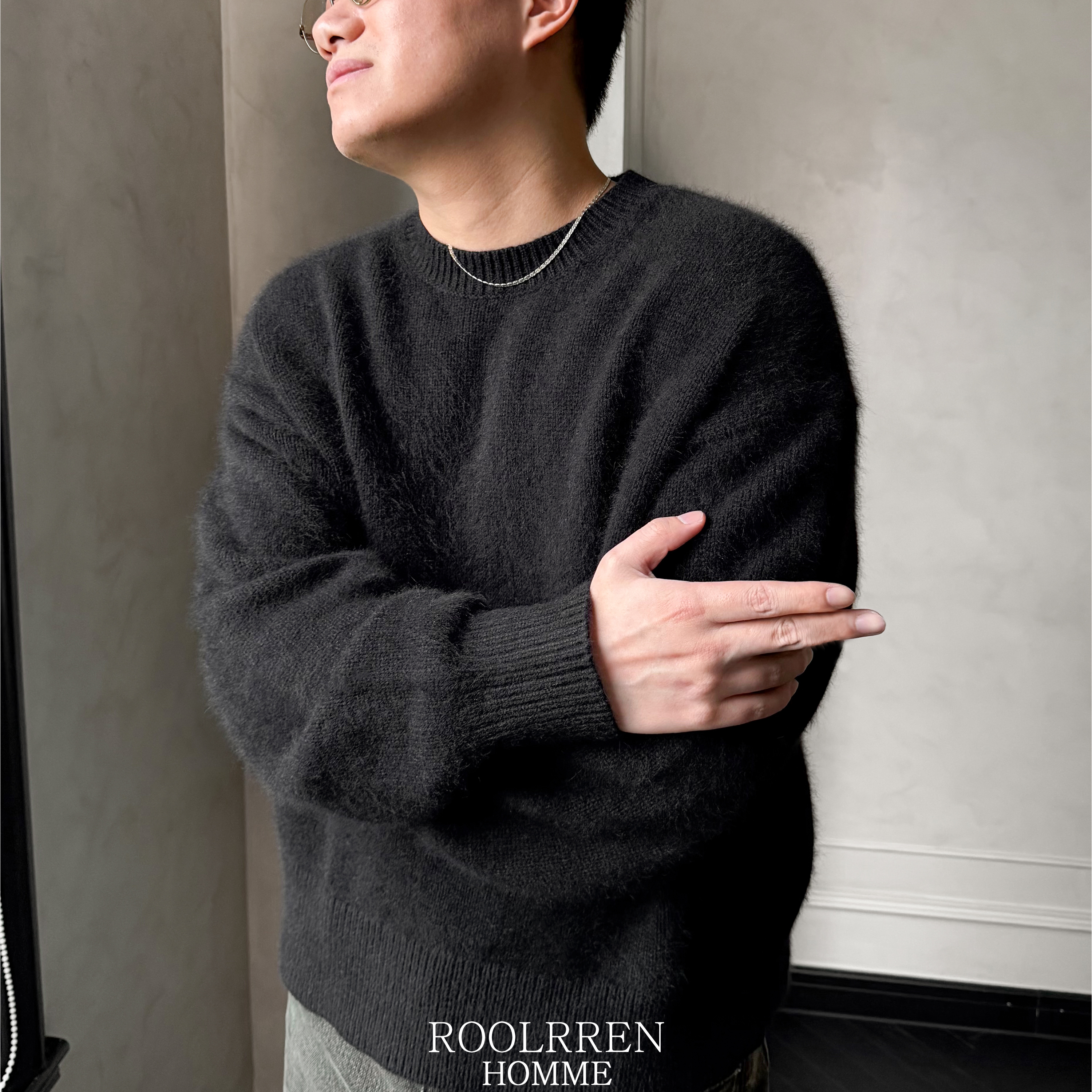 ROOLRREN ROW风【火箭毛】浣熊绒松弛慵懒保暖圆领套头毛衣 - 图3